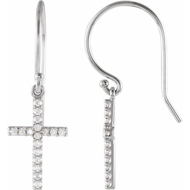 14K White 1/6 CTW Natural Diamond Cross Earrings
