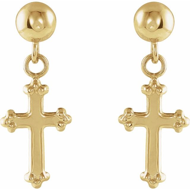 14K Yellow 11x8 mm Cross Earrings