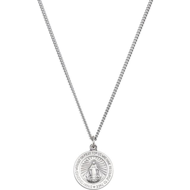 Sterling Silver 22 mm Miraculous Medal 24" Necklace