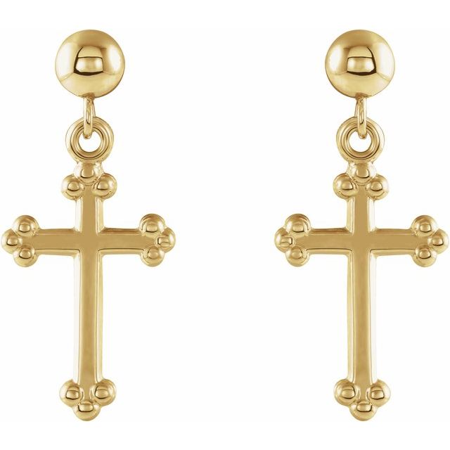 14K Yellow Cross & Ball Earrings