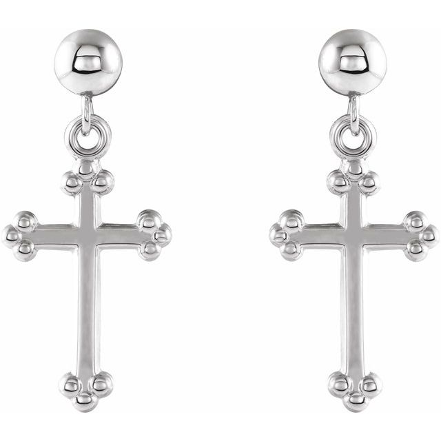 14K White Cross & Ball Earrings