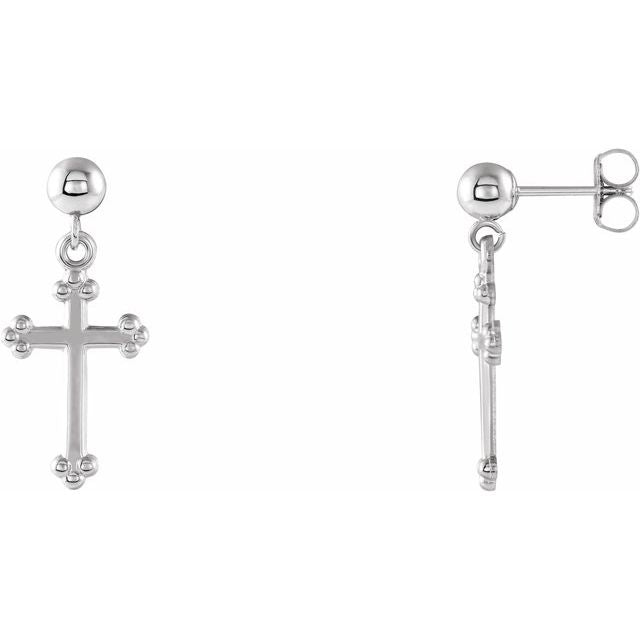 14K White Cross & Ball Earrings
