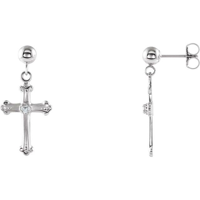 14K White .04 CTW Natural Diamond Cross & Ball Earrings