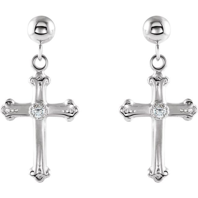 14K White .04 CTW Natural Diamond Cross & Ball Earrings