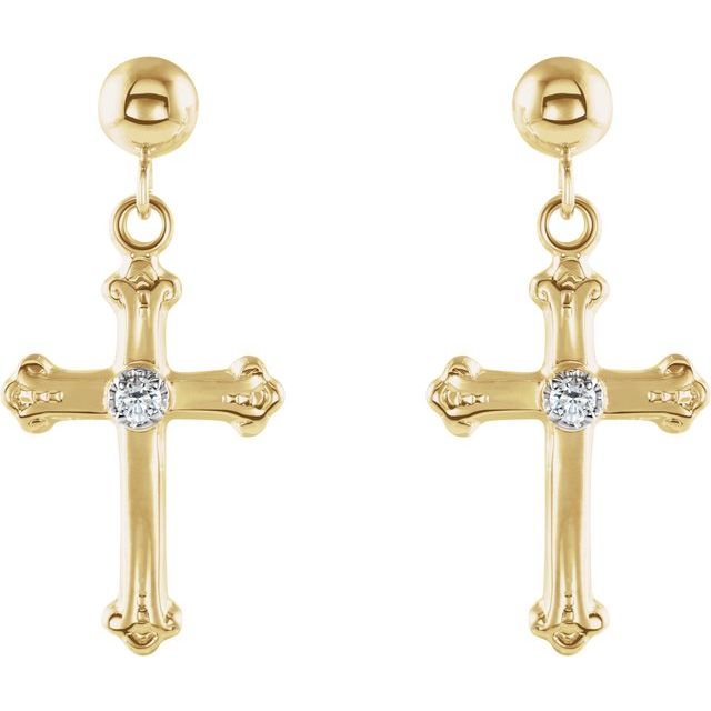 14K Yellow/White .04 CTW Natural Diamond Cross & Ball Earrings