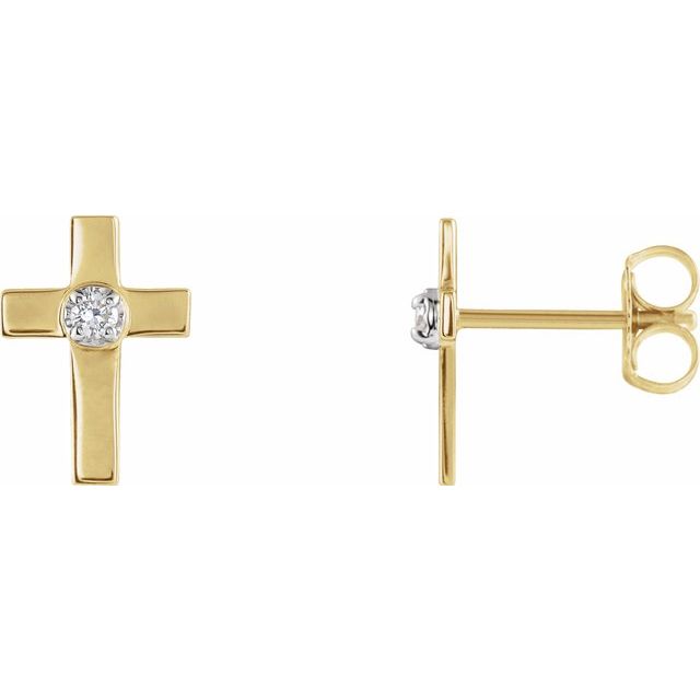 14K Yellow 10x6 mm .04 CTW Natural Diamond Cross Earrings