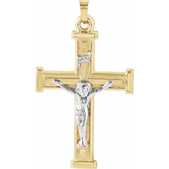 14K Yellow/White 32x23 mm Hollow Crucifix Pendant