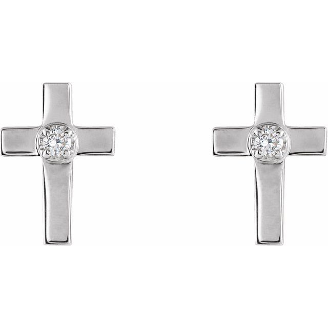 14K White 10x6 mm .04 CTW Natural Diamond Cross Earrings
