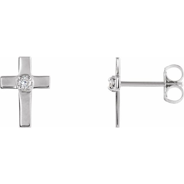 14K White 10x6 mm .04 CTW Natural Diamond Cross Earrings