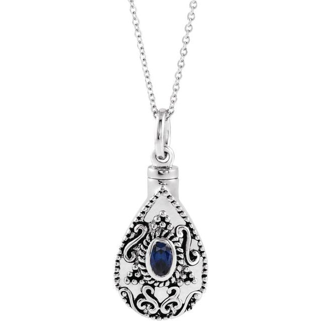 Sterling Silver 6x4 mm Oval September Birthstone Ash Holder 18" Necklace