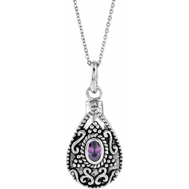 Sterling Silver 6x4 mm Oval February Birthstone Ash Holder 18" Necklace