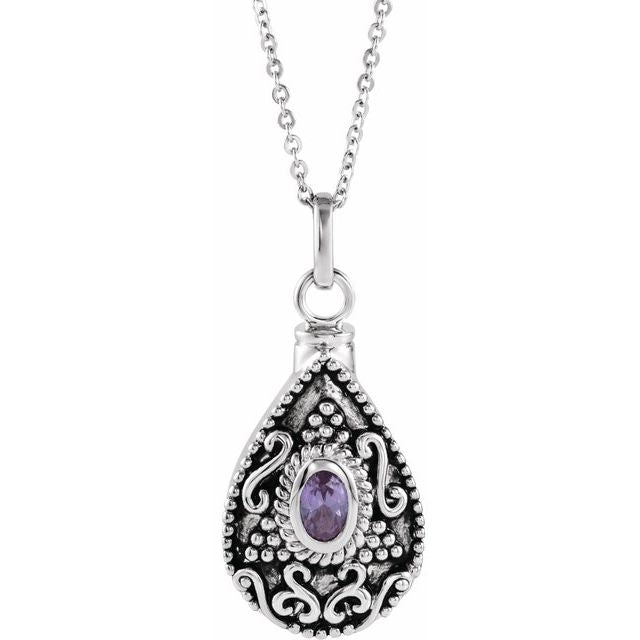 Sterling Silver 6x4 mm Oval June Birthstone Ash Holder 18" Necklace