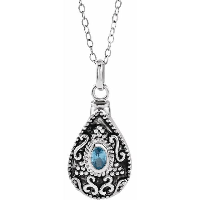 Sterling Silver 6x4 mm Oval December Birthstone Ash Holder 18" Necklace