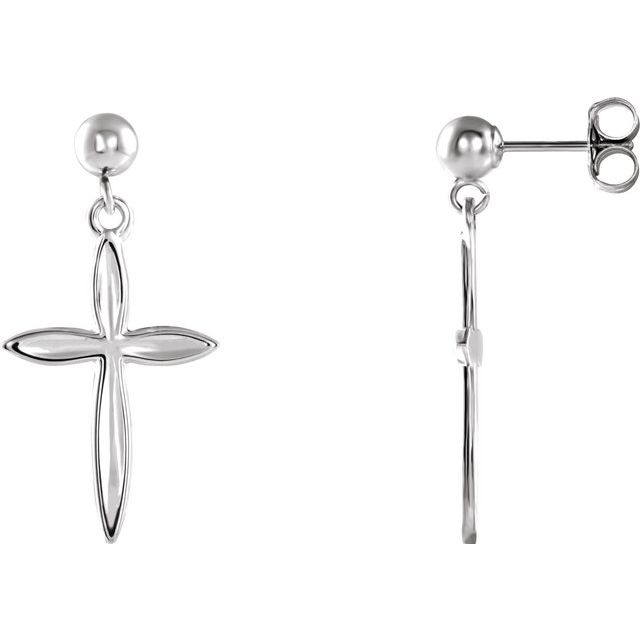 14K White Cross & Ball Earrings