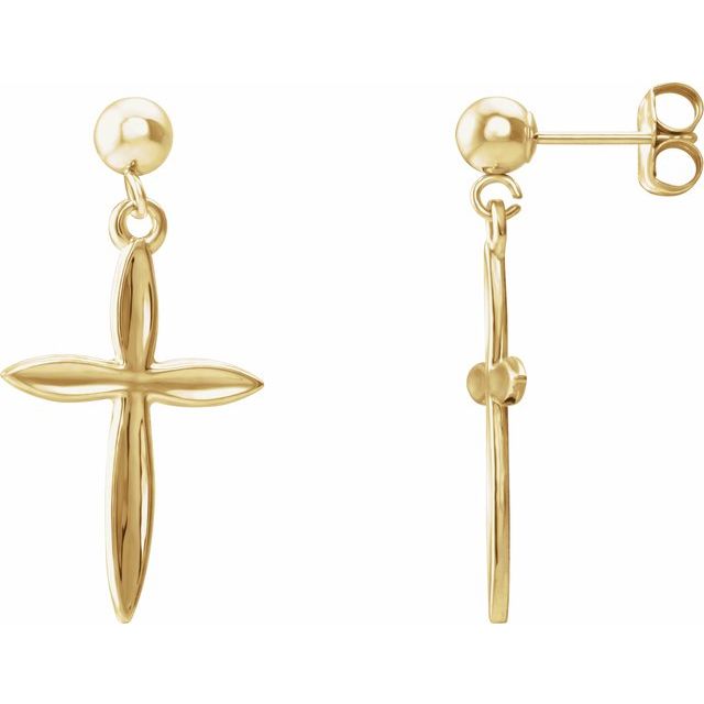 14K Yellow Cross & Ball Earrings