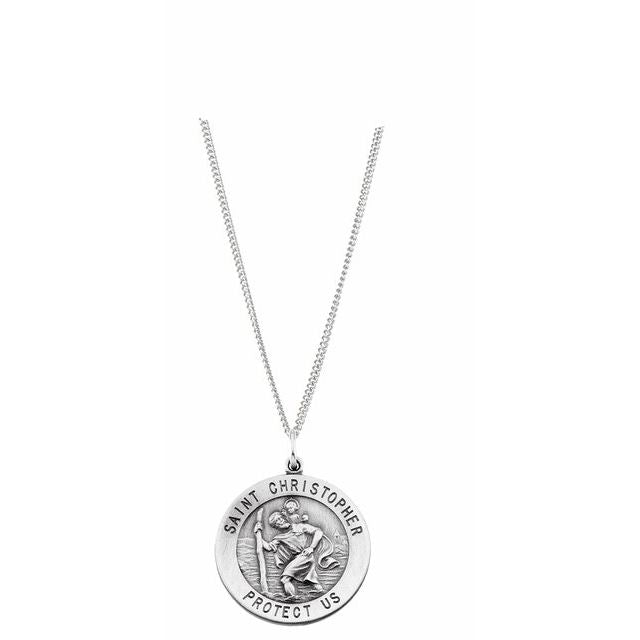 Sterling Silver 25 mm St. Christopher Medal 24” Necklace