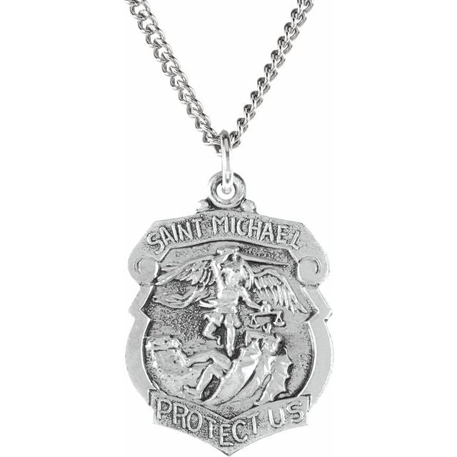 Sterling Silver 24.6x21 mm St. Michael Medal 24" Necklace
