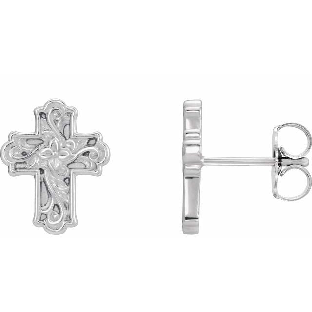 Sterling Silver Floral Cross Earrings