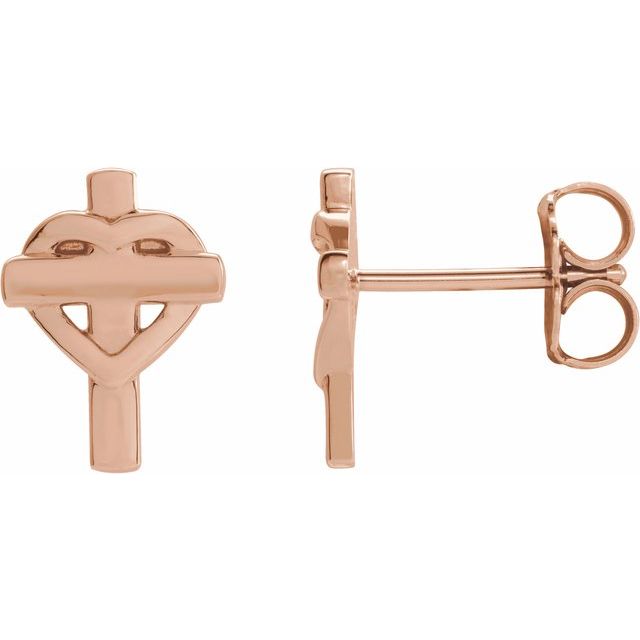 14K Rose Heart & Cross Earrings