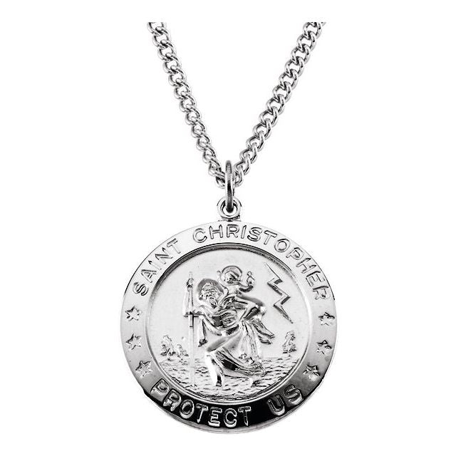 Sterling Silver 25 mm St. Christopher Medal 24" Necklace