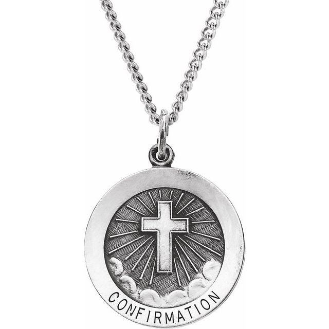 Sterling Silver 22 mm Confirmation Medal with Cross 24" Necklace
