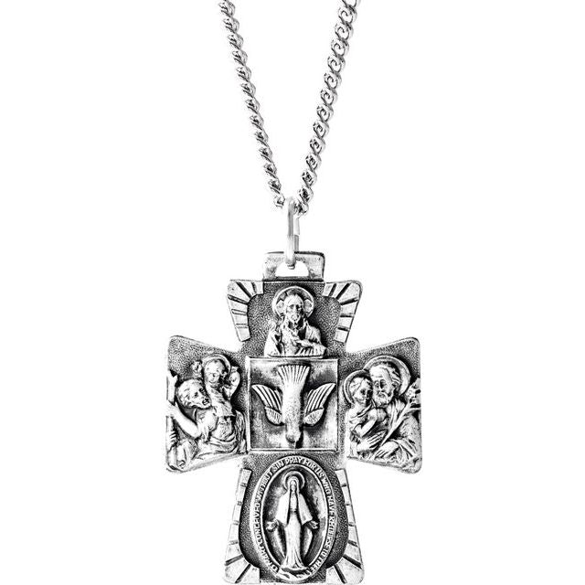 Sterling Silver 28x23 mm Four-Way Cross Medal 24" Necklace