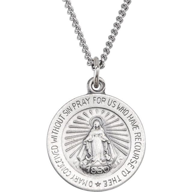 Sterling Silver 22 mm Miraculous Medal 24" Necklace