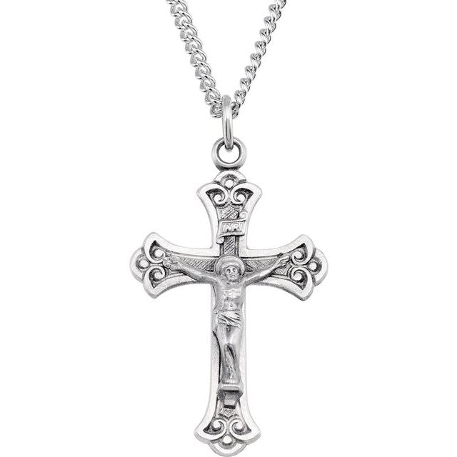 Sterling Silver 32x22 mm Crucifix 24" Necklace
