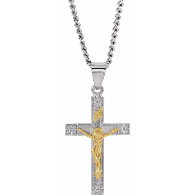 Sterling Silver & 14K Yellow 28x16.2 mm Crucifix 24" Necklace