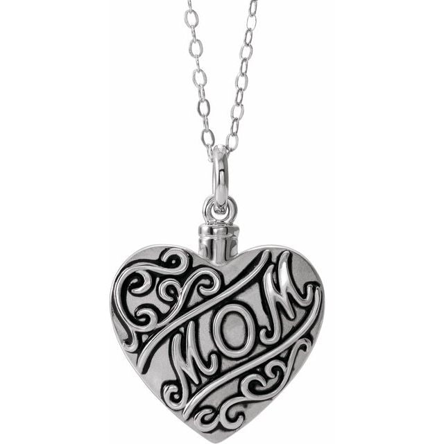 Sterling Silver Mom Heart Ash Holder 18" Necklace