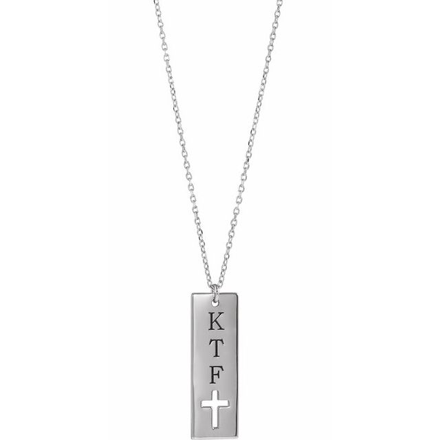 Sterling Silver Engravable Pierced Cross Engravable Bar 16-18" Necklace