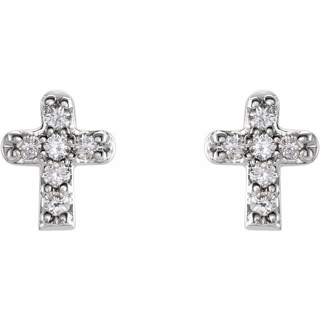 14K White .06 CTW Natural Diamond Youth Cross Earrings