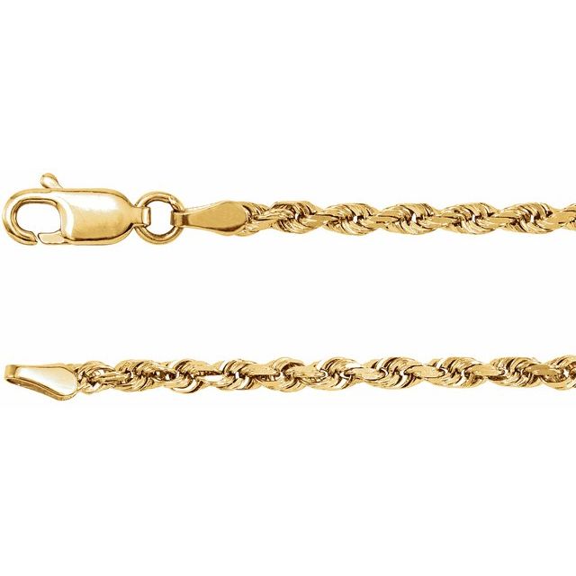 14K Yellow 2.5 mm Diamond-Cut Rope 24" Chain