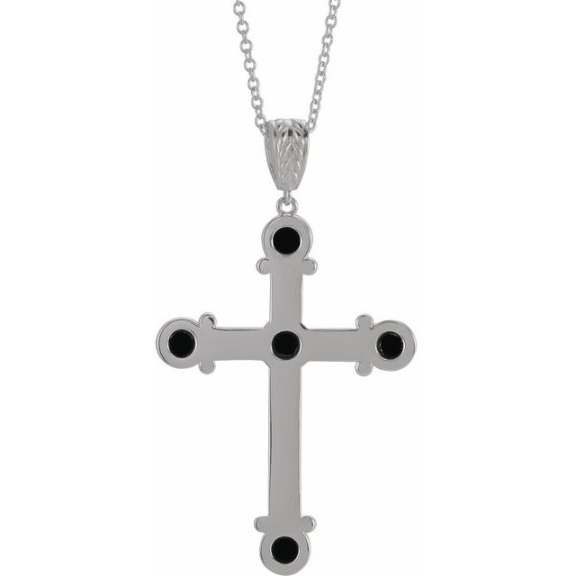 Sterling Silver Natural Black Onyx Cross 16-18" Necklace