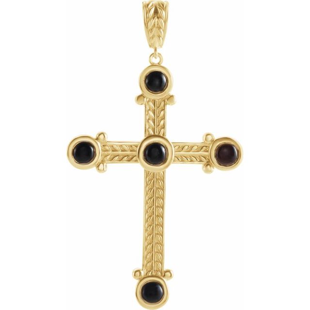 14K Yellow Natural Black Onyx Cross Pendant
