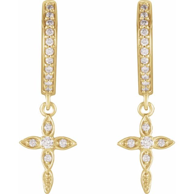 14K Yellow 1/8 CTW Natural Diamond Cross Hoop Earrings