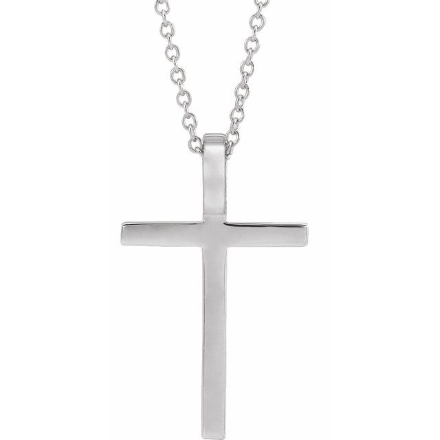 14K White 21.7x13.5 mm Cross 18" Necklace