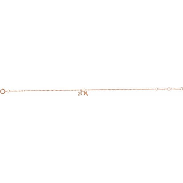 14K Rose .03 CTW Natural Diamond Cross 6 1/2-7 1/2" Bracelet