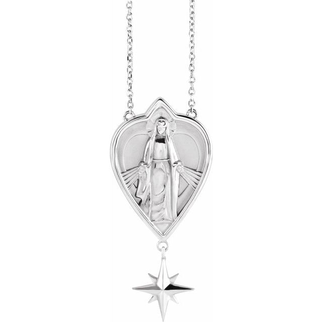 Sterling Silver 23.8x15.7 mm Miraculous Mary 18" Necklace