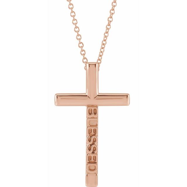 14K Rose Blessed Cross 16-18" Necklace