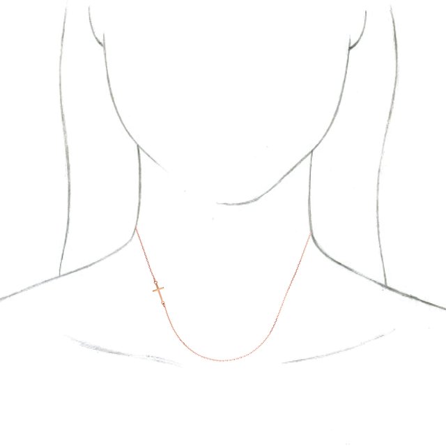 14K Rose Off-Center Sideways Cross 16" Necklace