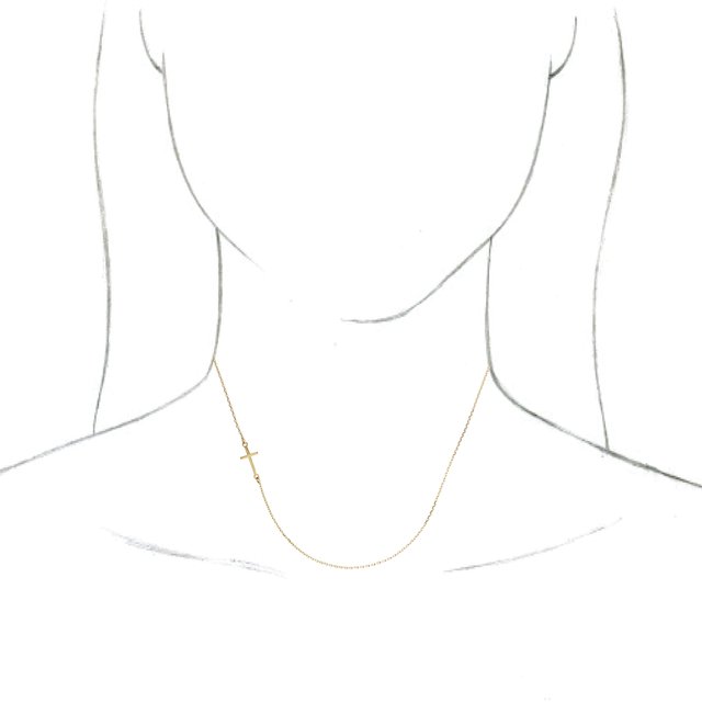 14K Yellow Off-Center Sideways Cross 16" Necklace
