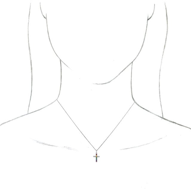 Sterling Silver Natural Multi-Gemstone Cross 16-18" Necklace