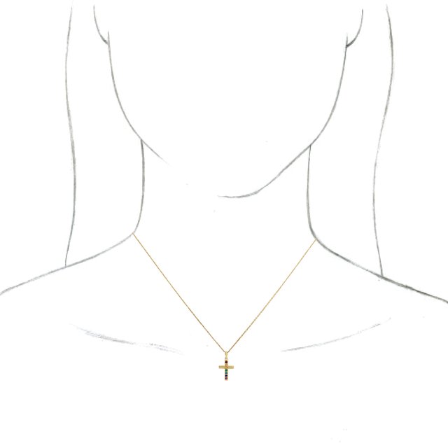 14K Yellow Natural Multi-Gemstone Cross 16-18" Necklace