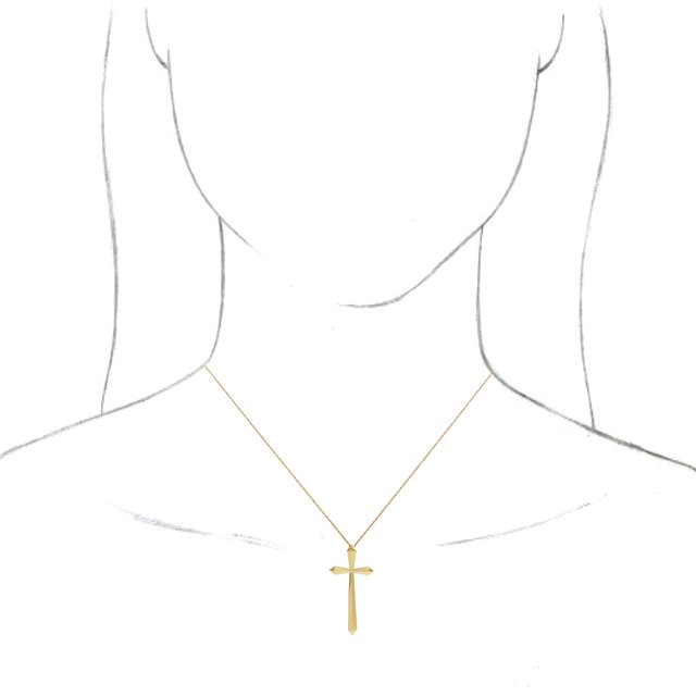 14K Yellow Elongated Cross 20" Necklace