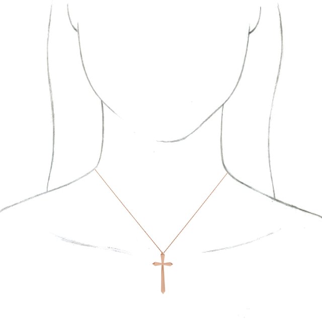 14K Rose Elongated Cross 20" Necklace
