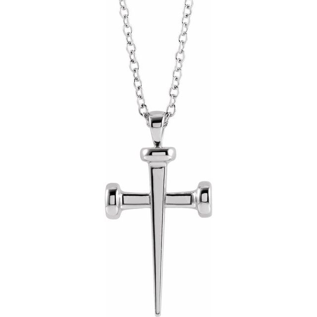 14K White Nail Cross 24" Necklace