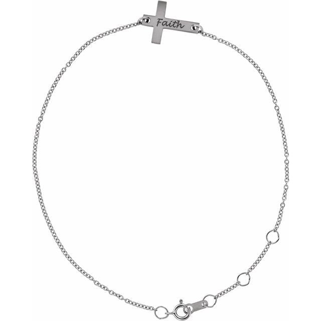 Sterling Silver Engravable Cross 6 1/2-7 1/2" Bracelet