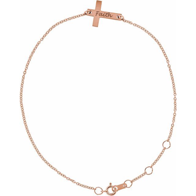14K Rose Engravable Cross 6 1/2-7 1/2" Bracelet
