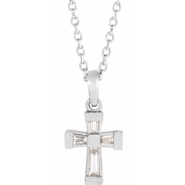 Platinum 1/10 CTW Natural Diamond Cross 16-18" Necklace